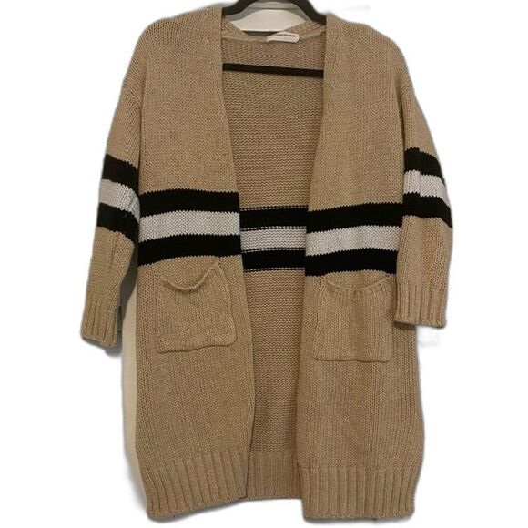 Goodnight Macaroon Neutral Preppy Beige and Black Academia Longline Cardigan - Picture 1 of 5